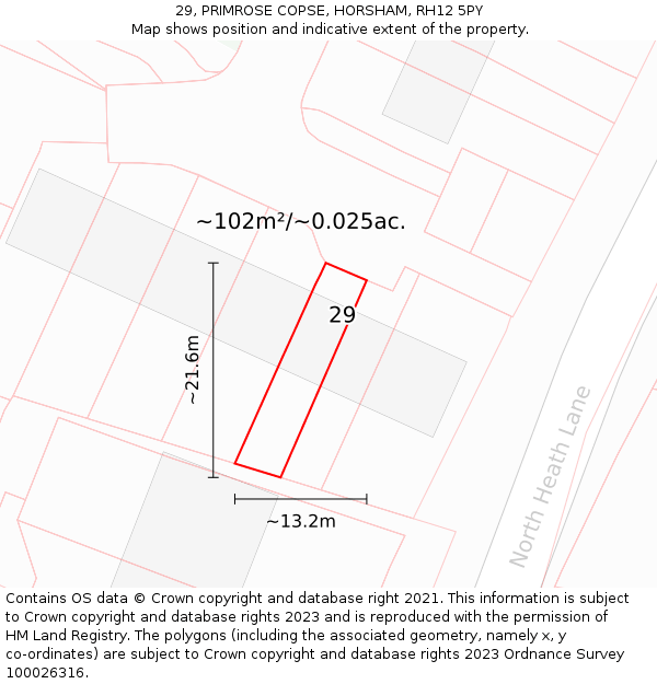 29, PRIMROSE COPSE, HORSHAM, RH12 5PY: Plot and title map