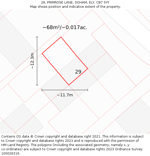 29, PRIMROSE LANE, SOHAM, ELY, CB7 5YY: Plot and title map