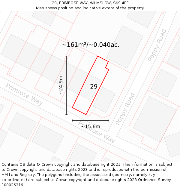 29, PRIMROSE WAY, WILMSLOW, SK9 4EF: Plot and title map