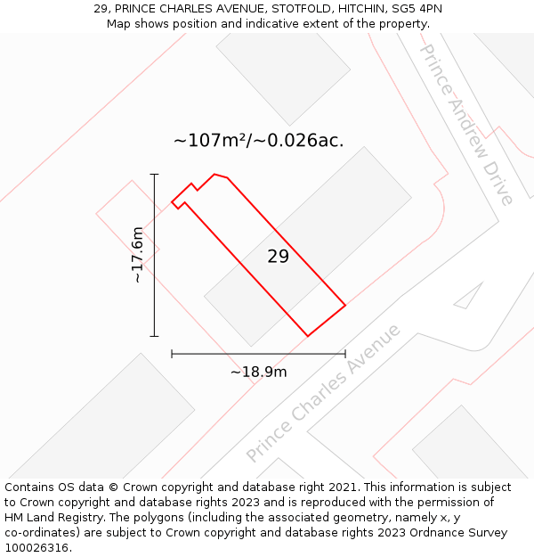 29, PRINCE CHARLES AVENUE, STOTFOLD, HITCHIN, SG5 4PN: Plot and title map