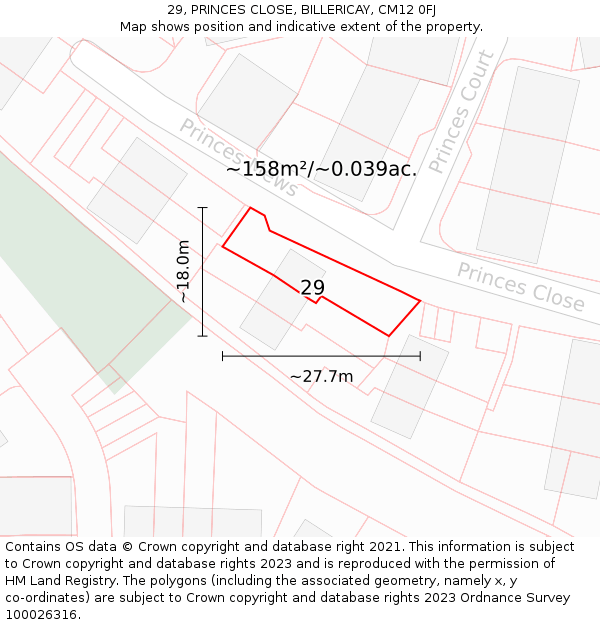 29, PRINCES CLOSE, BILLERICAY, CM12 0FJ: Plot and title map