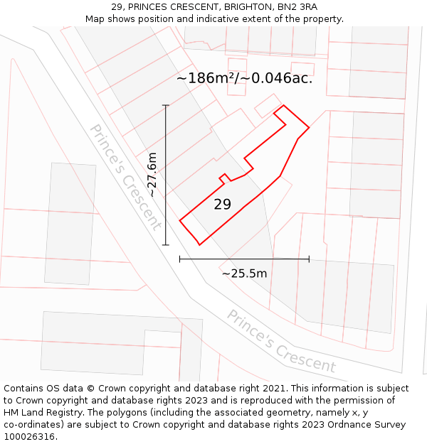 29, PRINCES CRESCENT, BRIGHTON, BN2 3RA: Plot and title map