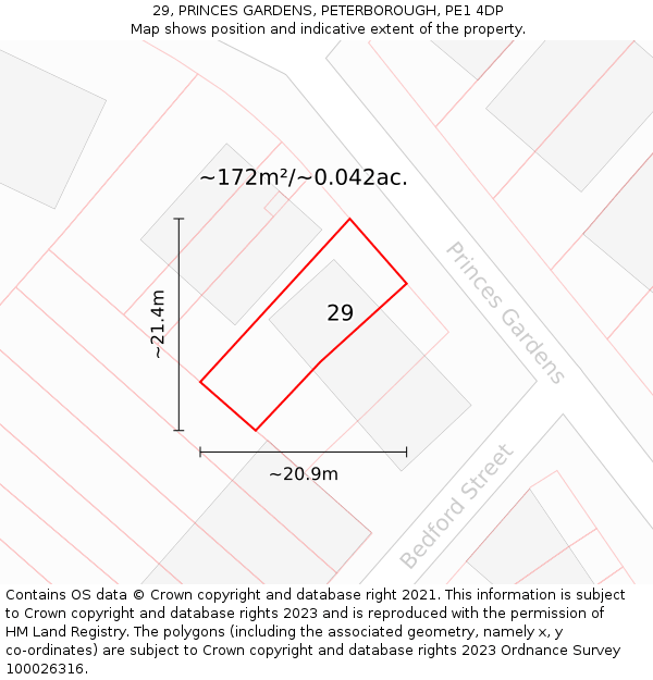 29, PRINCES GARDENS, PETERBOROUGH, PE1 4DP: Plot and title map