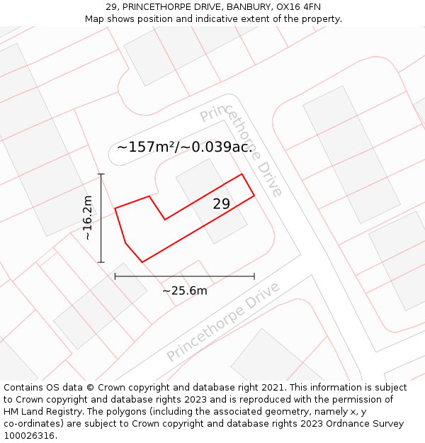 29, PRINCETHORPE DRIVE, BANBURY, OX16 4FN: Plot and title map