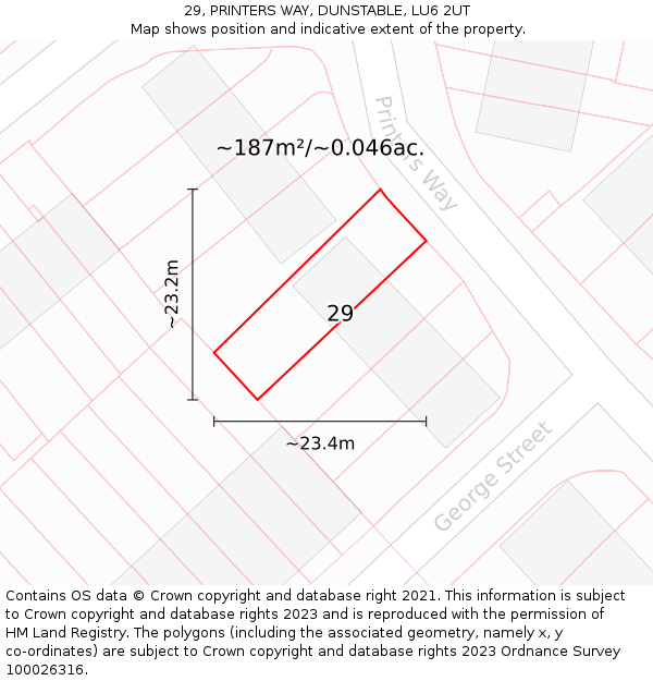 29, PRINTERS WAY, DUNSTABLE, LU6 2UT: Plot and title map