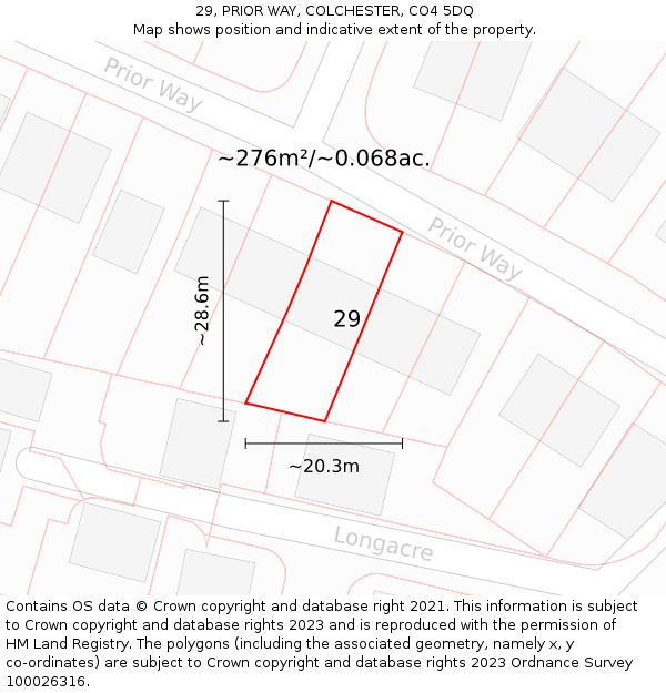 29, PRIOR WAY, COLCHESTER, CO4 5DQ: Plot and title map