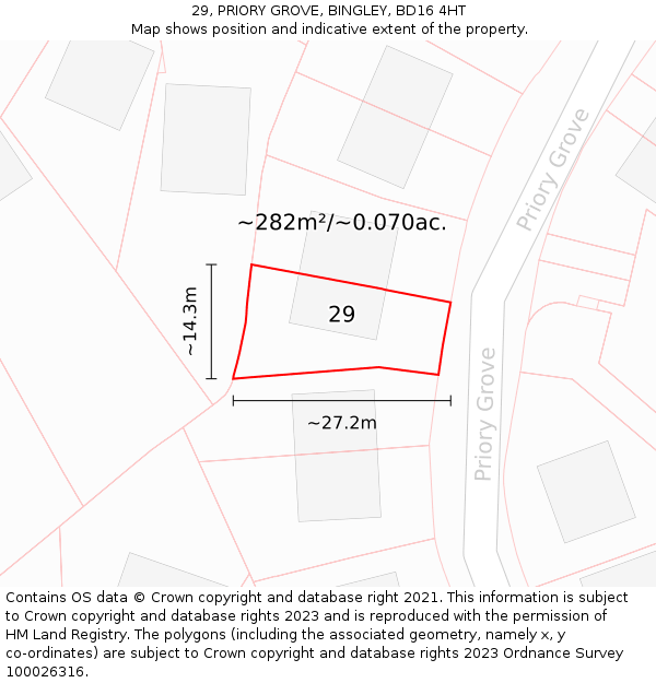 29, PRIORY GROVE, BINGLEY, BD16 4HT: Plot and title map