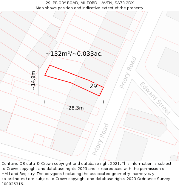 29, PRIORY ROAD, MILFORD HAVEN, SA73 2DX: Plot and title map
