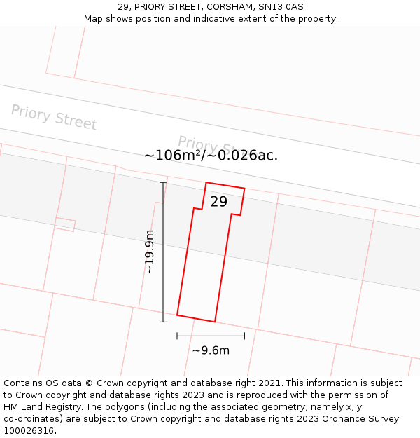29, PRIORY STREET, CORSHAM, SN13 0AS: Plot and title map
