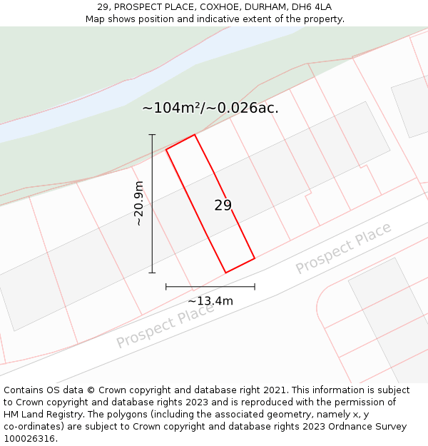 29, PROSPECT PLACE, COXHOE, DURHAM, DH6 4LA: Plot and title map