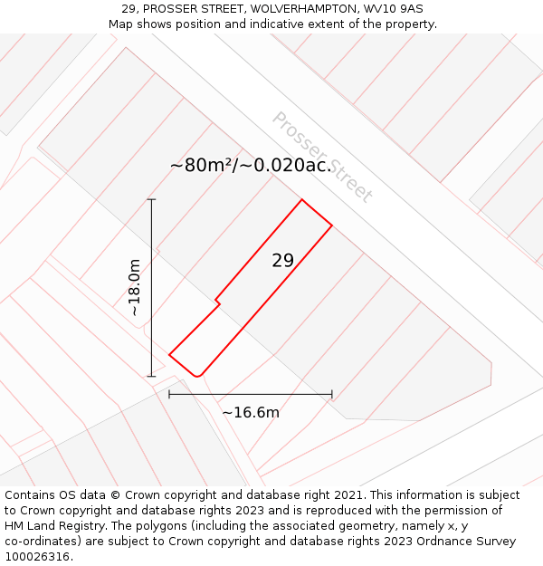 29, PROSSER STREET, WOLVERHAMPTON, WV10 9AS: Plot and title map