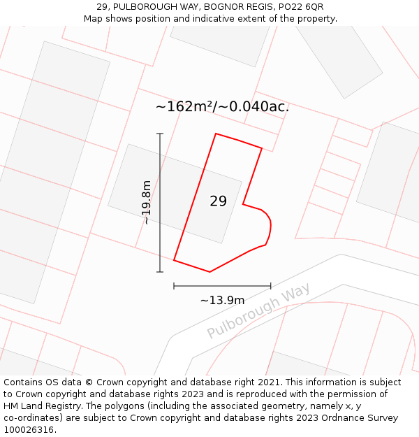 29, PULBOROUGH WAY, BOGNOR REGIS, PO22 6QR: Plot and title map