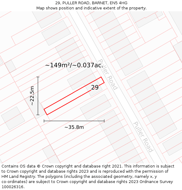 29, PULLER ROAD, BARNET, EN5 4HG: Plot and title map