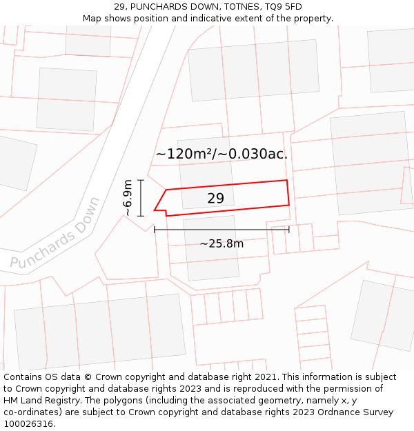 29, PUNCHARDS DOWN, TOTNES, TQ9 5FD: Plot and title map