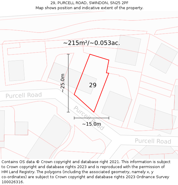 29, PURCELL ROAD, SWINDON, SN25 2PF: Plot and title map
