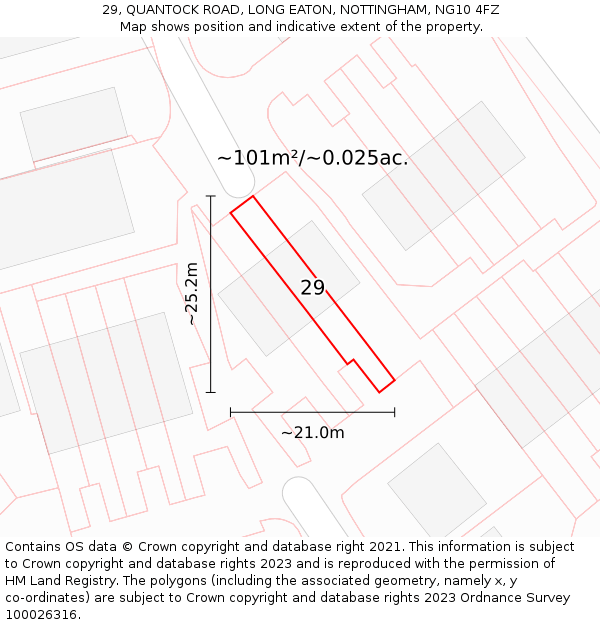 29, QUANTOCK ROAD, LONG EATON, NOTTINGHAM, NG10 4FZ: Plot and title map