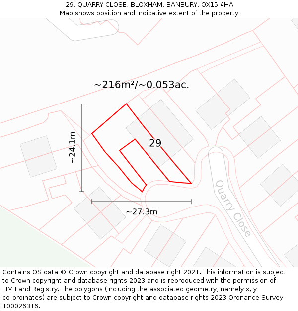 29, QUARRY CLOSE, BLOXHAM, BANBURY, OX15 4HA: Plot and title map
