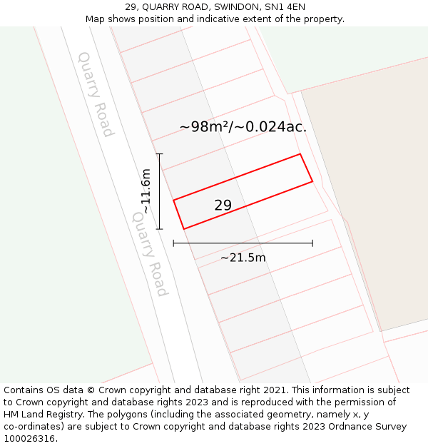 29, QUARRY ROAD, SWINDON, SN1 4EN: Plot and title map