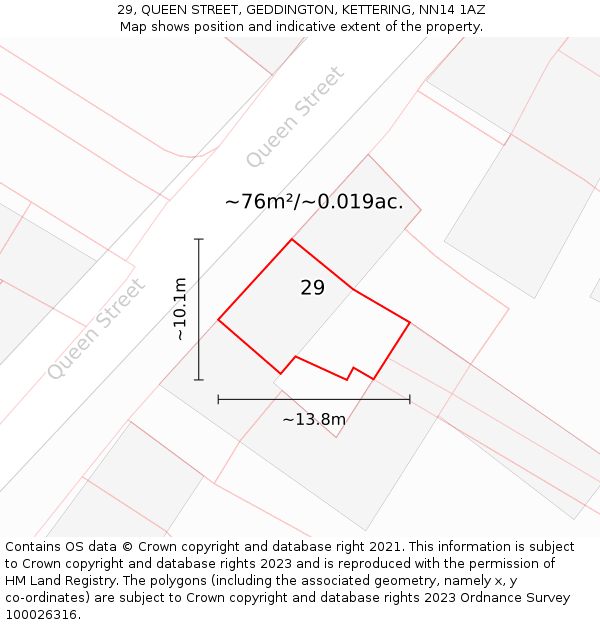29, QUEEN STREET, GEDDINGTON, KETTERING, NN14 1AZ: Plot and title map