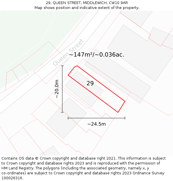 29, QUEEN STREET, MIDDLEWICH, CW10 9AR: Plot and title map