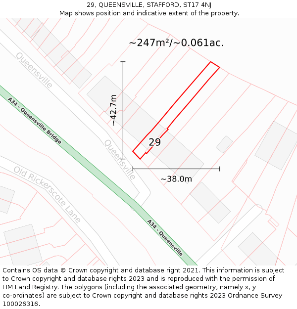 29, QUEENSVILLE, STAFFORD, ST17 4NJ: Plot and title map