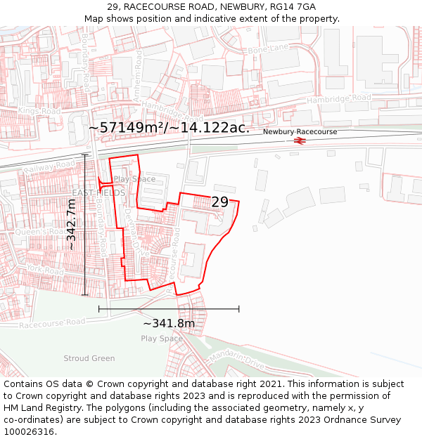29, RACECOURSE ROAD, NEWBURY, RG14 7GA: Plot and title map