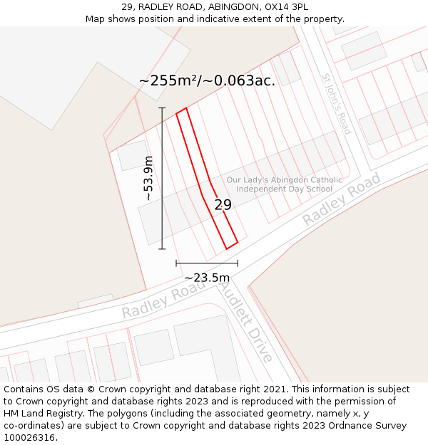 29, RADLEY ROAD, ABINGDON, OX14 3PL: Plot and title map