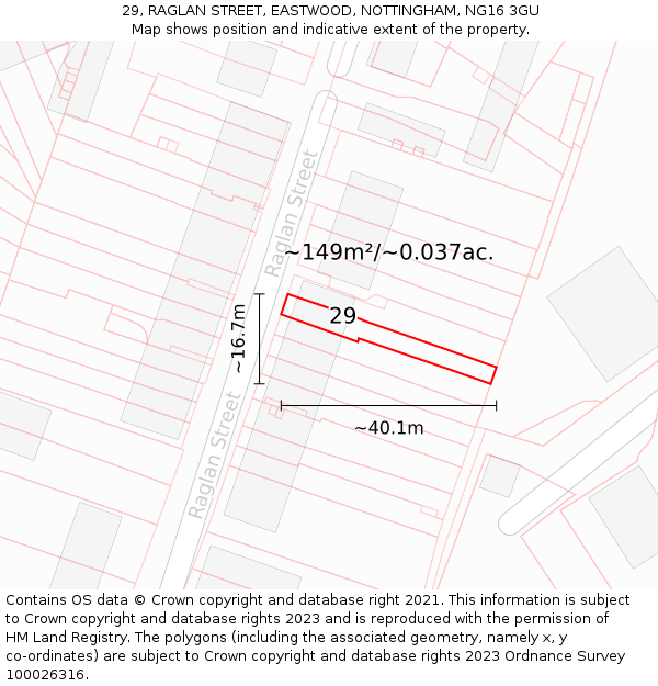 29, RAGLAN STREET, EASTWOOD, NOTTINGHAM, NG16 3GU: Plot and title map