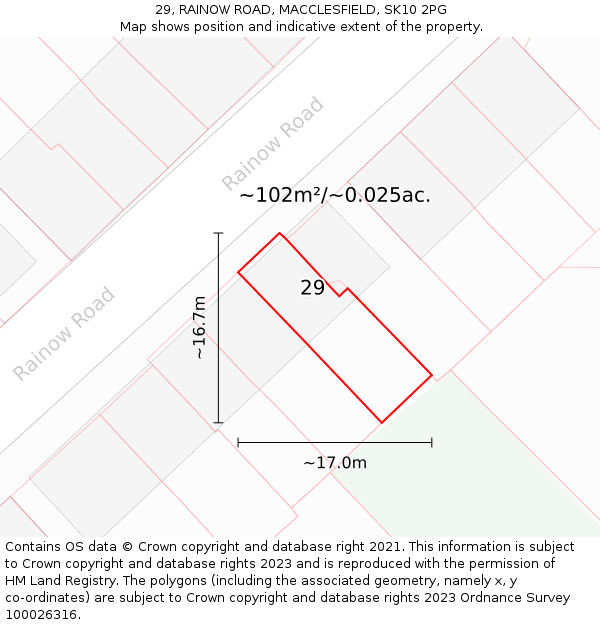 29, RAINOW ROAD, MACCLESFIELD, SK10 2PG: Plot and title map