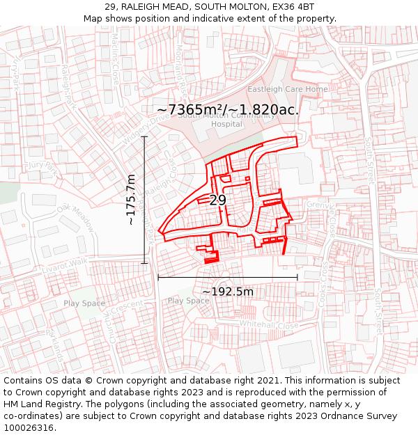 29, RALEIGH MEAD, SOUTH MOLTON, EX36 4BT: Plot and title map