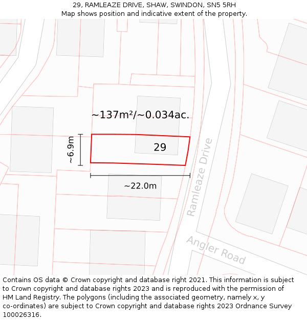 29, RAMLEAZE DRIVE, SHAW, SWINDON, SN5 5RH: Plot and title map
