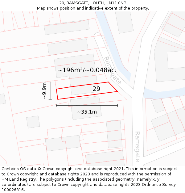 29, RAMSGATE, LOUTH, LN11 0NB: Plot and title map
