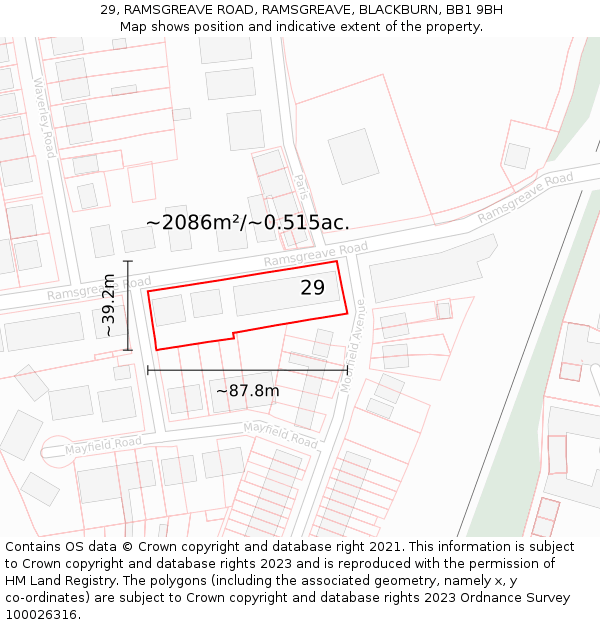 29, RAMSGREAVE ROAD, RAMSGREAVE, BLACKBURN, BB1 9BH: Plot and title map