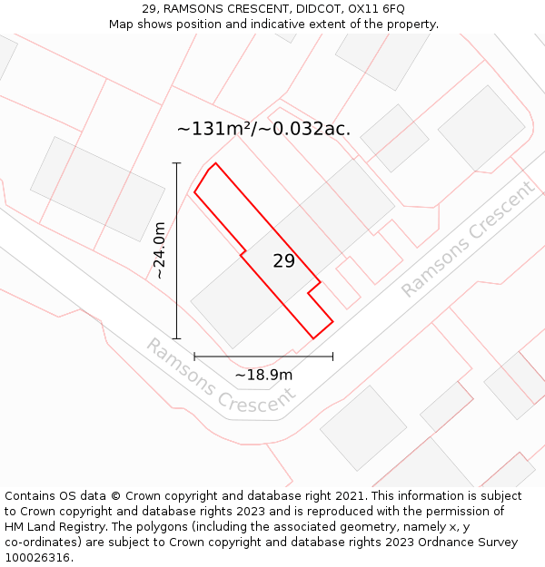 29, RAMSONS CRESCENT, DIDCOT, OX11 6FQ: Plot and title map