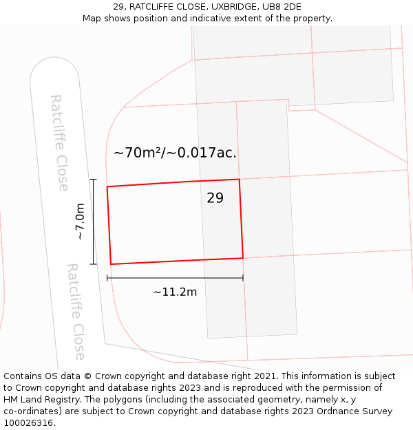 29, RATCLIFFE CLOSE, UXBRIDGE, UB8 2DE: Plot and title map
