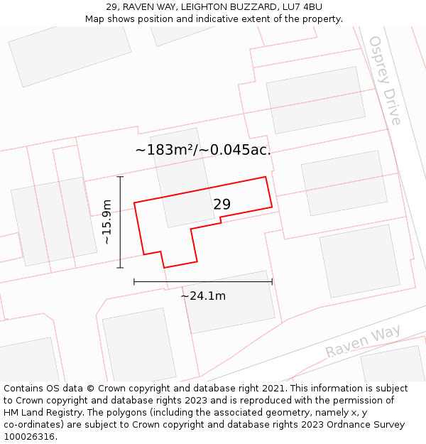 29, RAVEN WAY, LEIGHTON BUZZARD, LU7 4BU: Plot and title map