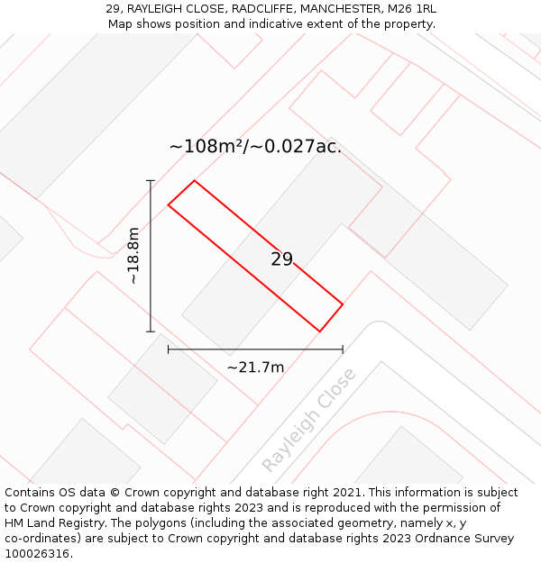 29, RAYLEIGH CLOSE, RADCLIFFE, MANCHESTER, M26 1RL: Plot and title map