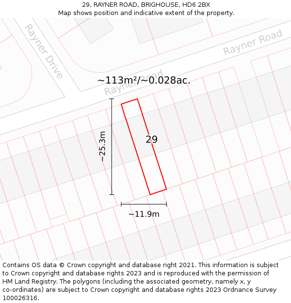 29, RAYNER ROAD, BRIGHOUSE, HD6 2BX: Plot and title map