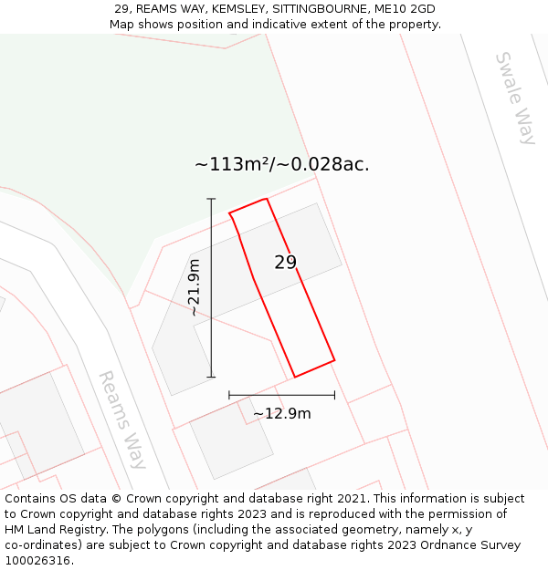 29, REAMS WAY, KEMSLEY, SITTINGBOURNE, ME10 2GD: Plot and title map