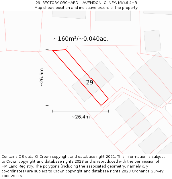 29, RECTORY ORCHARD, LAVENDON, OLNEY, MK46 4HB: Plot and title map