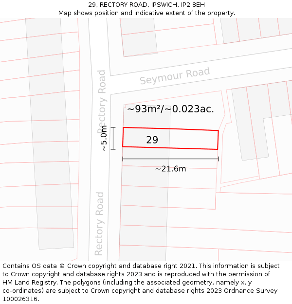 29, RECTORY ROAD, IPSWICH, IP2 8EH: Plot and title map