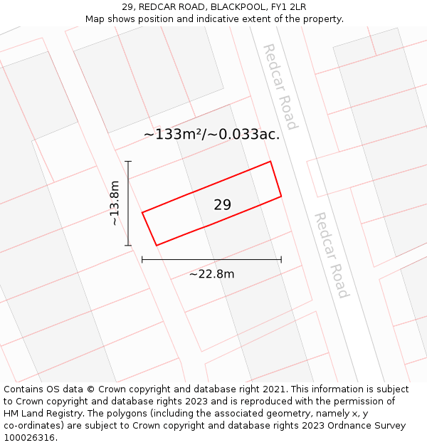 29, REDCAR ROAD, BLACKPOOL, FY1 2LR: Plot and title map