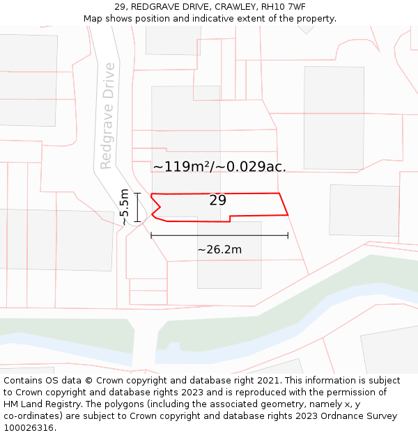 29, REDGRAVE DRIVE, CRAWLEY, RH10 7WF: Plot and title map