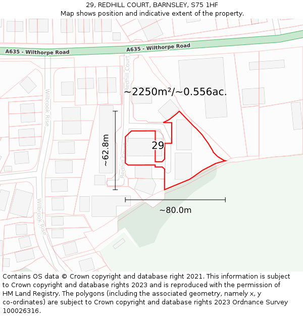 29, REDHILL COURT, BARNSLEY, S75 1HF: Plot and title map