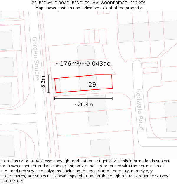 29, REDWALD ROAD, RENDLESHAM, WOODBRIDGE, IP12 2TA: Plot and title map