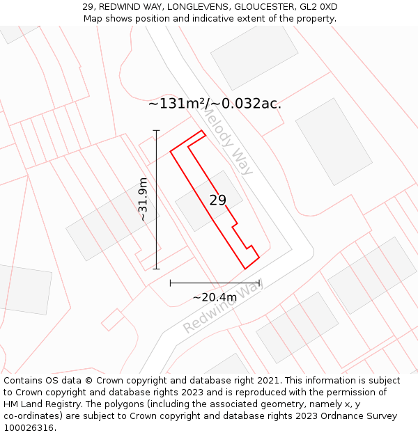 29, REDWIND WAY, LONGLEVENS, GLOUCESTER, GL2 0XD: Plot and title map