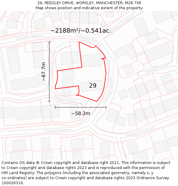 29, REEDLEY DRIVE, WORSLEY, MANCHESTER, M28 7XR: Plot and title map