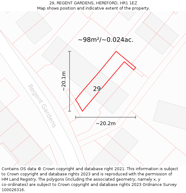29, REGENT GARDENS, HEREFORD, HR1 1EZ: Plot and title map