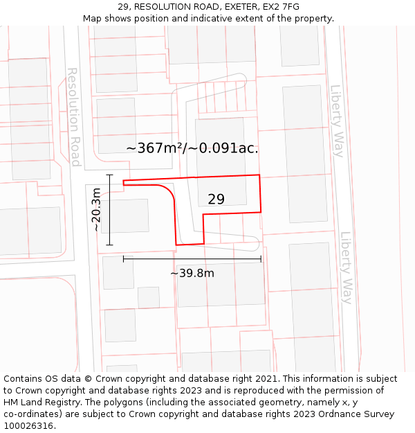 29, RESOLUTION ROAD, EXETER, EX2 7FG: Plot and title map