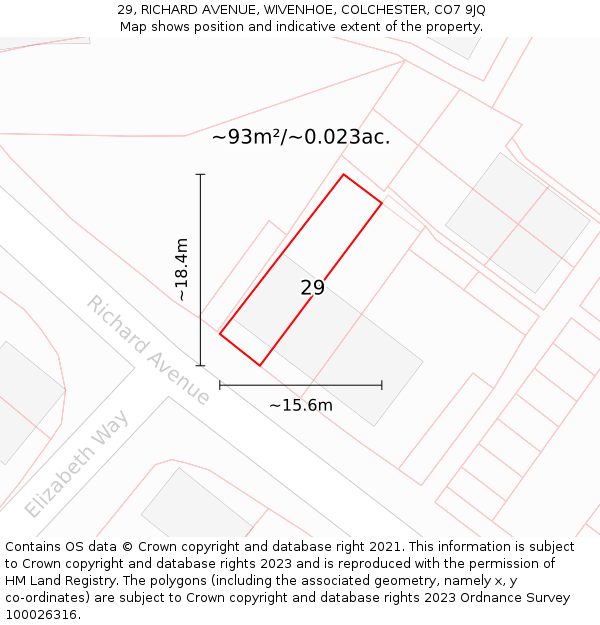 29, RICHARD AVENUE, WIVENHOE, COLCHESTER, CO7 9JQ: Plot and title map